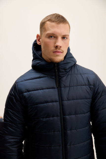 Men's Reversible Hooded Puffer Jacket - Navy | Ron Tomson