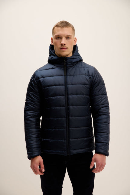 Men's Reversible Hooded Puffer Jacket - Navy | Ron Tomson