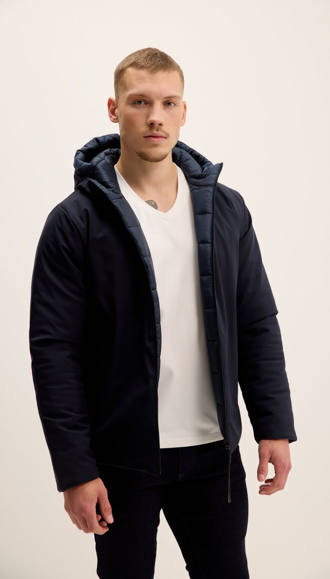 Reversible Hooded Puffer Jacket - Navy