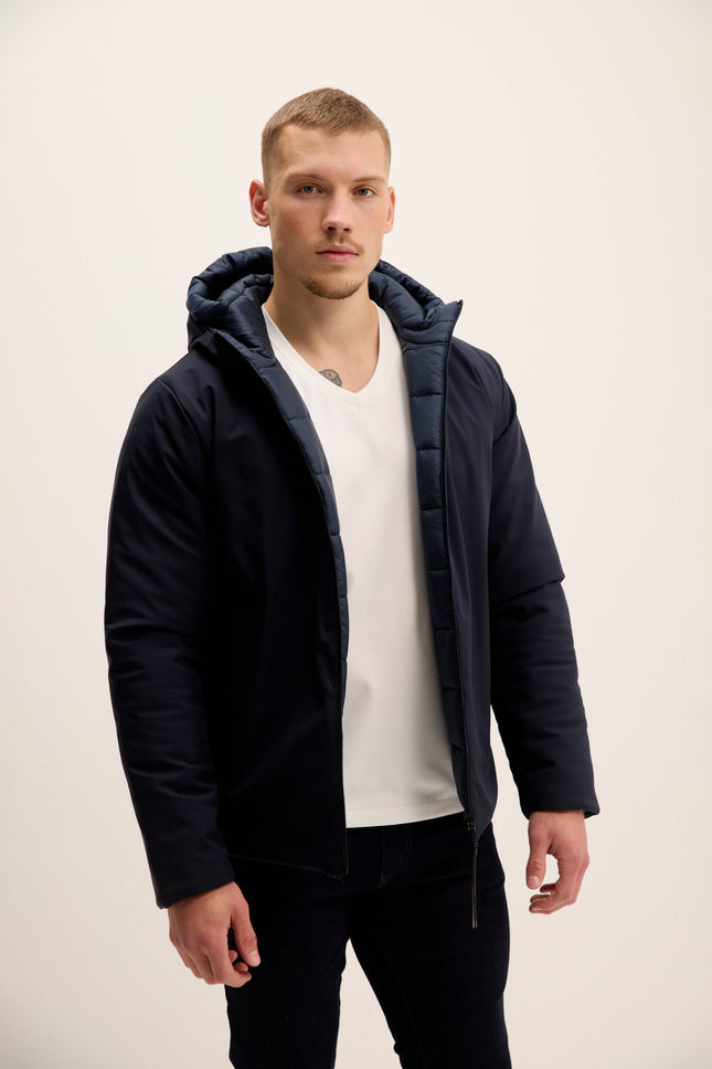 Men's Reversible Hooded Puffer Jacket - Navy | Ron Tomson