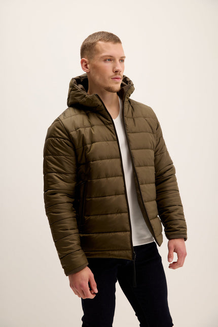 Men's Reversible Puffer Jacket - Khaki | Ron Tomson