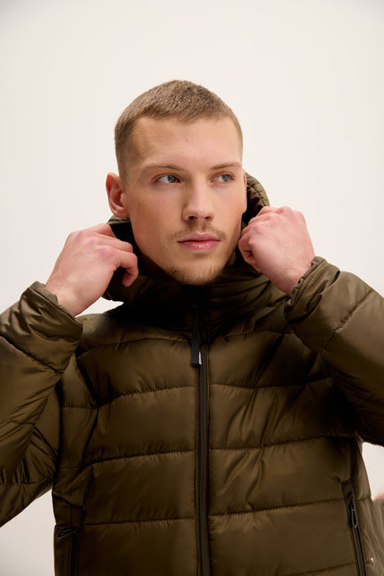 Men's Reversible Puffer Jacket - Khaki | Ron Tomson