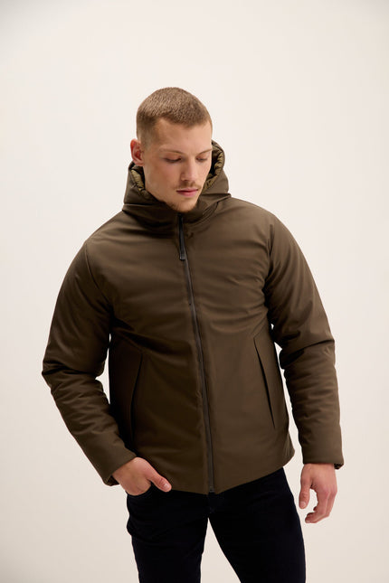Men's Reversible Puffer Jacket - Khaki | Ron Tomson