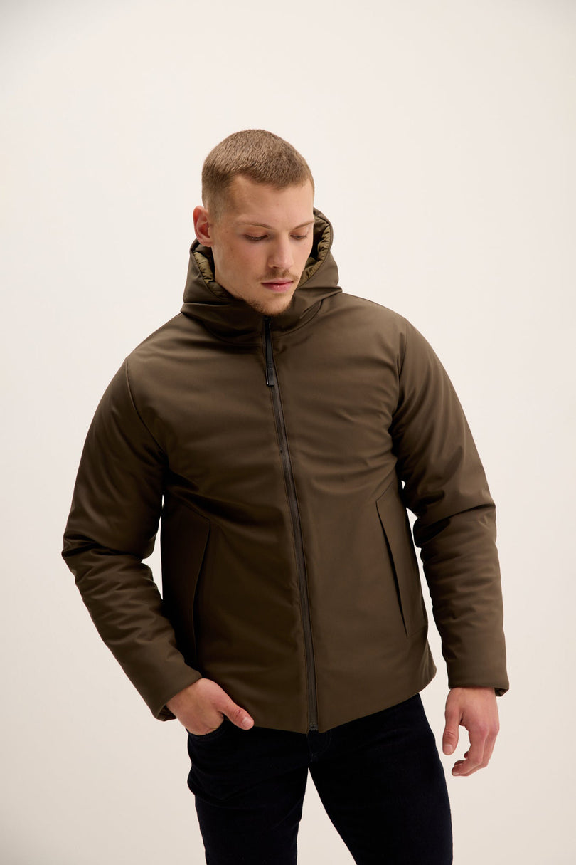Men's Reversible Puffer Jacket - Khaki | Ron Tomson