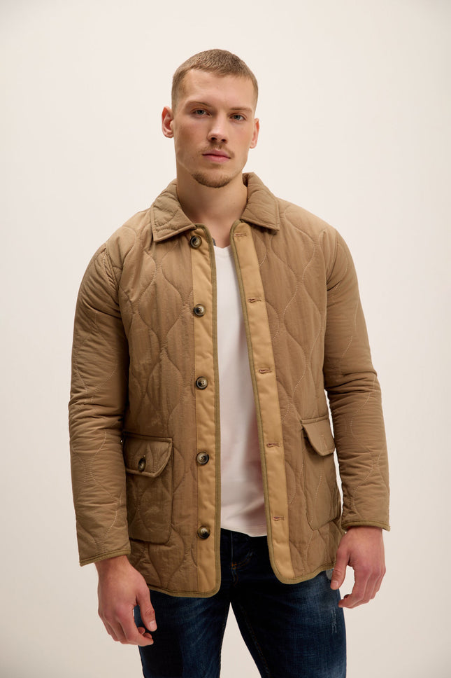 Men's Quilted Field Jacket - Stone | Ron Tomson