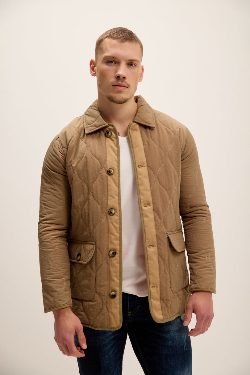 Men's Quilted Field Jacket - Stone | Ron Tomson