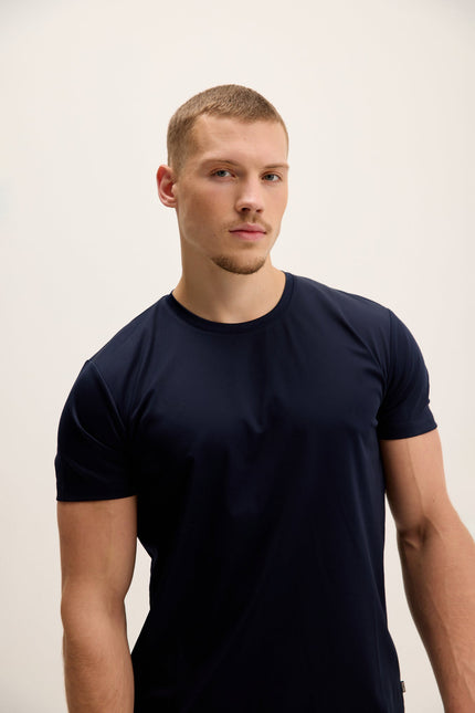 Men's Lustrous Crew-Neck Top - Navy | Ron Tomson