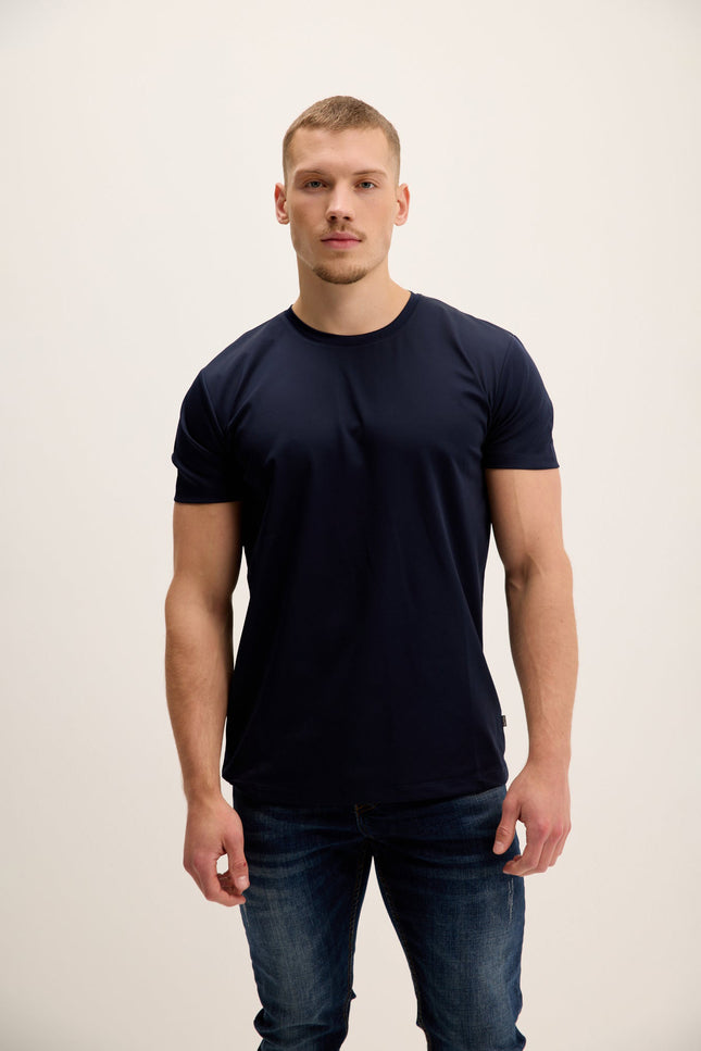 Lustrous Crew-Neck Top - Navy