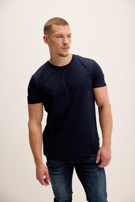 Men's Lustrous Crew-Neck Top - Navy | Ron Tomson