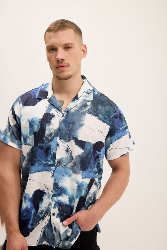 Men's Allover Pattern Camp Collar Shirt - Batik | Ron Tomson