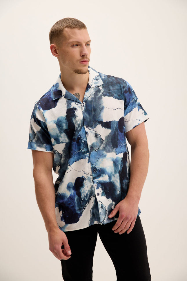 Men's Allover Pattern Camp Collar Shirt - Batik | Ron Tomson