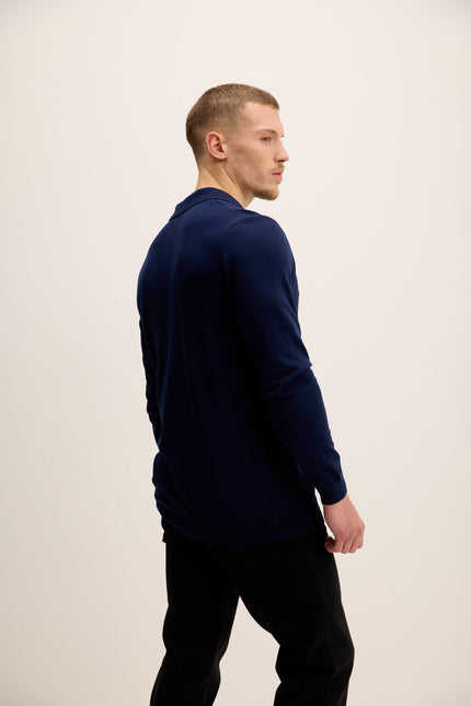 Men's Long-Sleeve Polo Sweater - Navy | Ron Tomson
