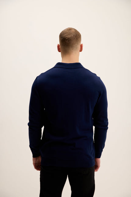 Men's Long-Sleeve Polo Sweater - Navy | Ron Tomson