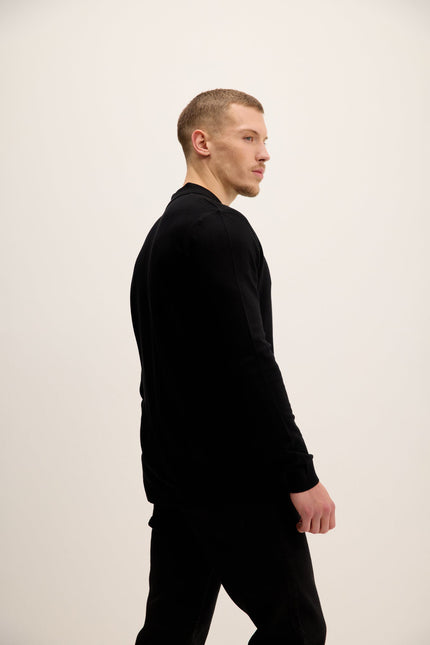 Men's Long-Sleeve Polo Sweater - Black | Ron Tomson