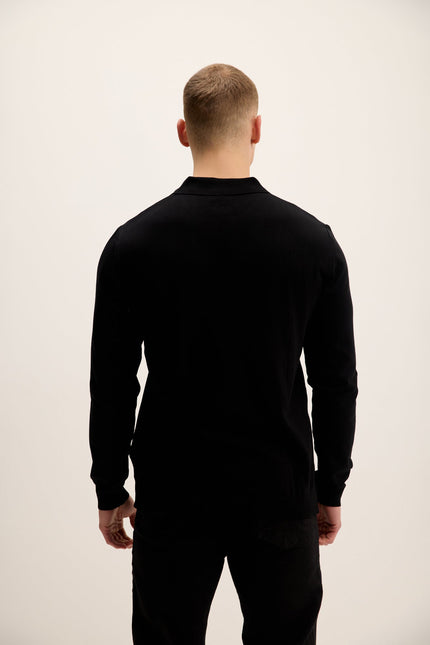 Men's Long-Sleeve Polo Sweater - Black | Ron Tomson