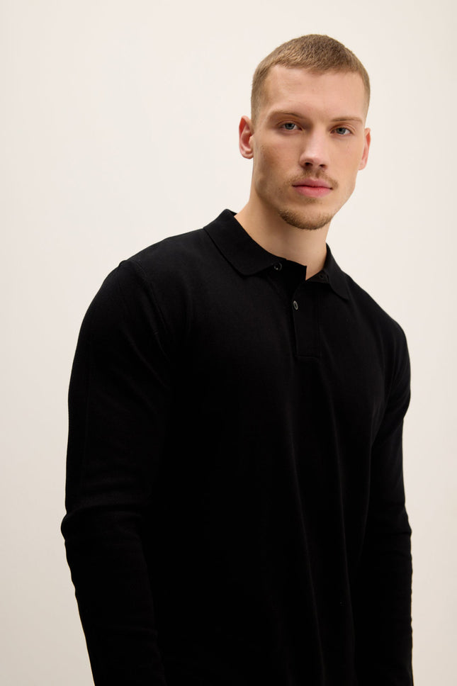 Men's Long-Sleeve Polo Sweater - Black | Ron Tomson