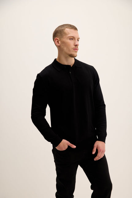 Men's Long-Sleeve Polo Sweater - Black | Ron Tomson