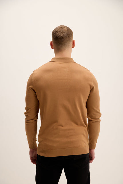 Men's Long-Sleeve Polo Sweater - Camel | Ron Tomson