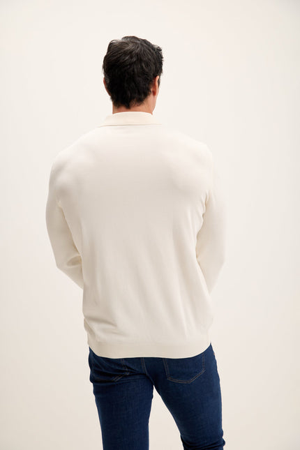 Men's Long-Sleeve Polo Sweater - Ecru | Ron Tomson