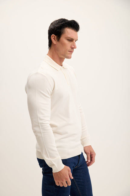 Men's Long-Sleeve Polo Sweater - Ecru | Ron Tomson