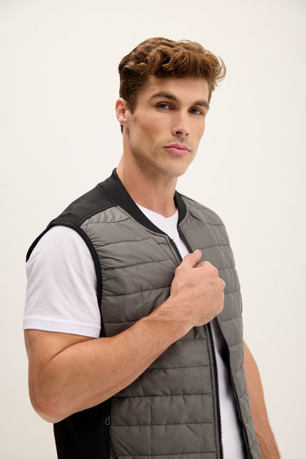 Men's Quilted Puffer Vest - Grey | Ron Tomson