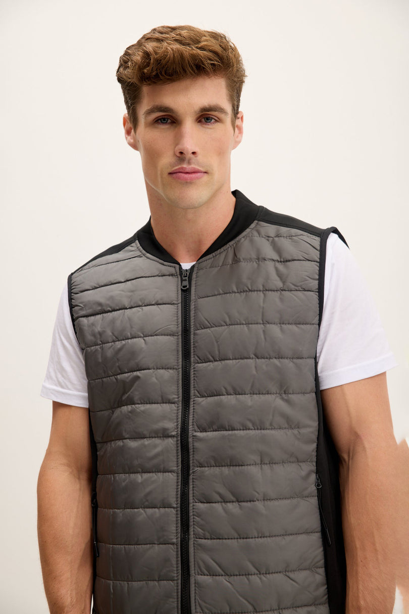 Men's Quilted Puffer Vest - Grey | Ron Tomson