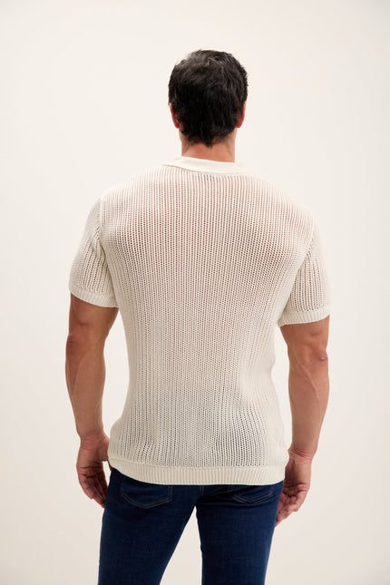 Men's Mesh Polo Shirt - Off-White | Ron Tomson