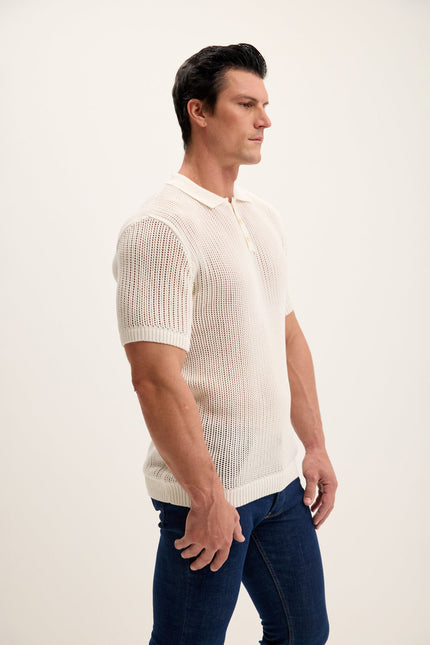 Men's Mesh Polo Shirt - Off-White | Ron Tomson
