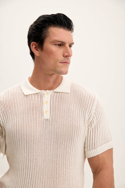 Men's Mesh Polo Shirt - Off-White | Ron Tomson