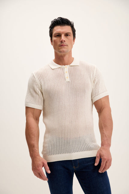 Men's Mesh Polo Shirt - Off-White | Ron Tomson