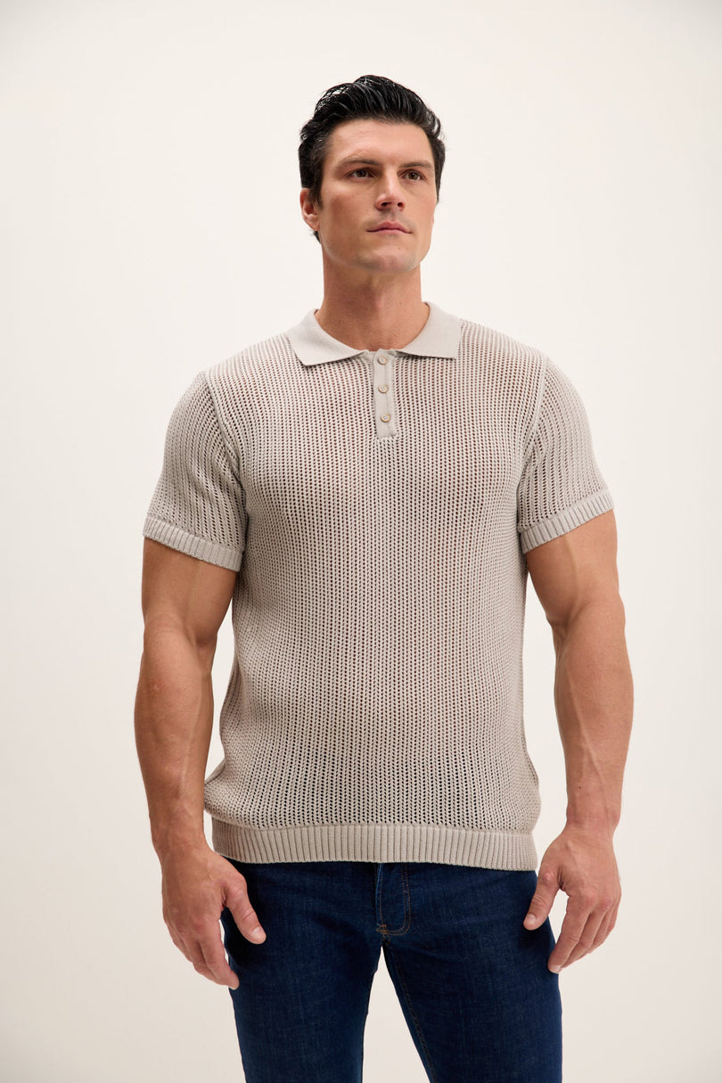 Men's Mesh Polo Shirt - Grey | Ron Tomson