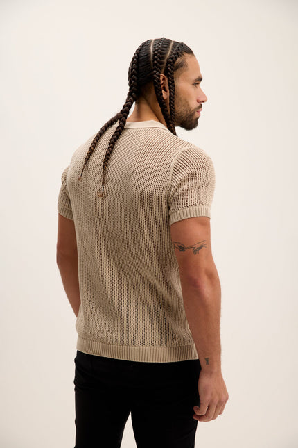 Men's Mesh Polo Shirt - Stone | Ron Tomson
