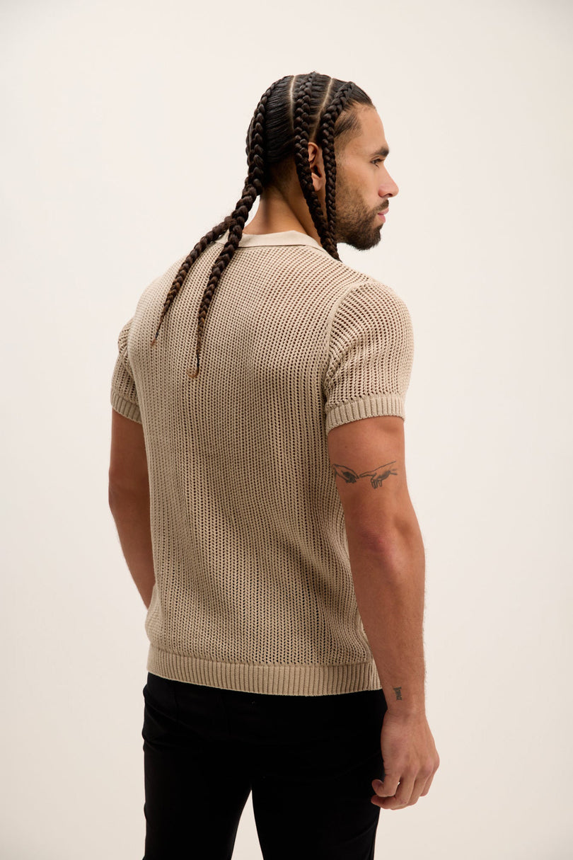 Men's Mesh Polo Shirt - Stone | Ron Tomson