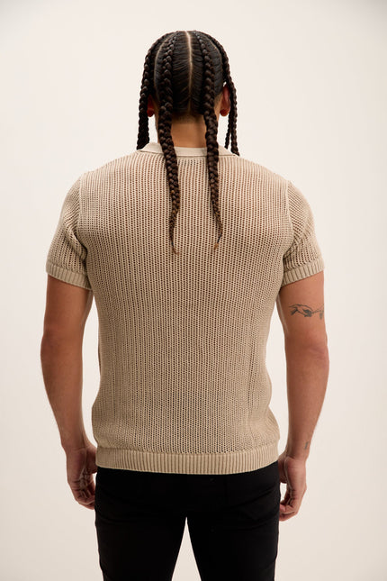 Men's Mesh Polo Shirt - Stone | Ron Tomson
