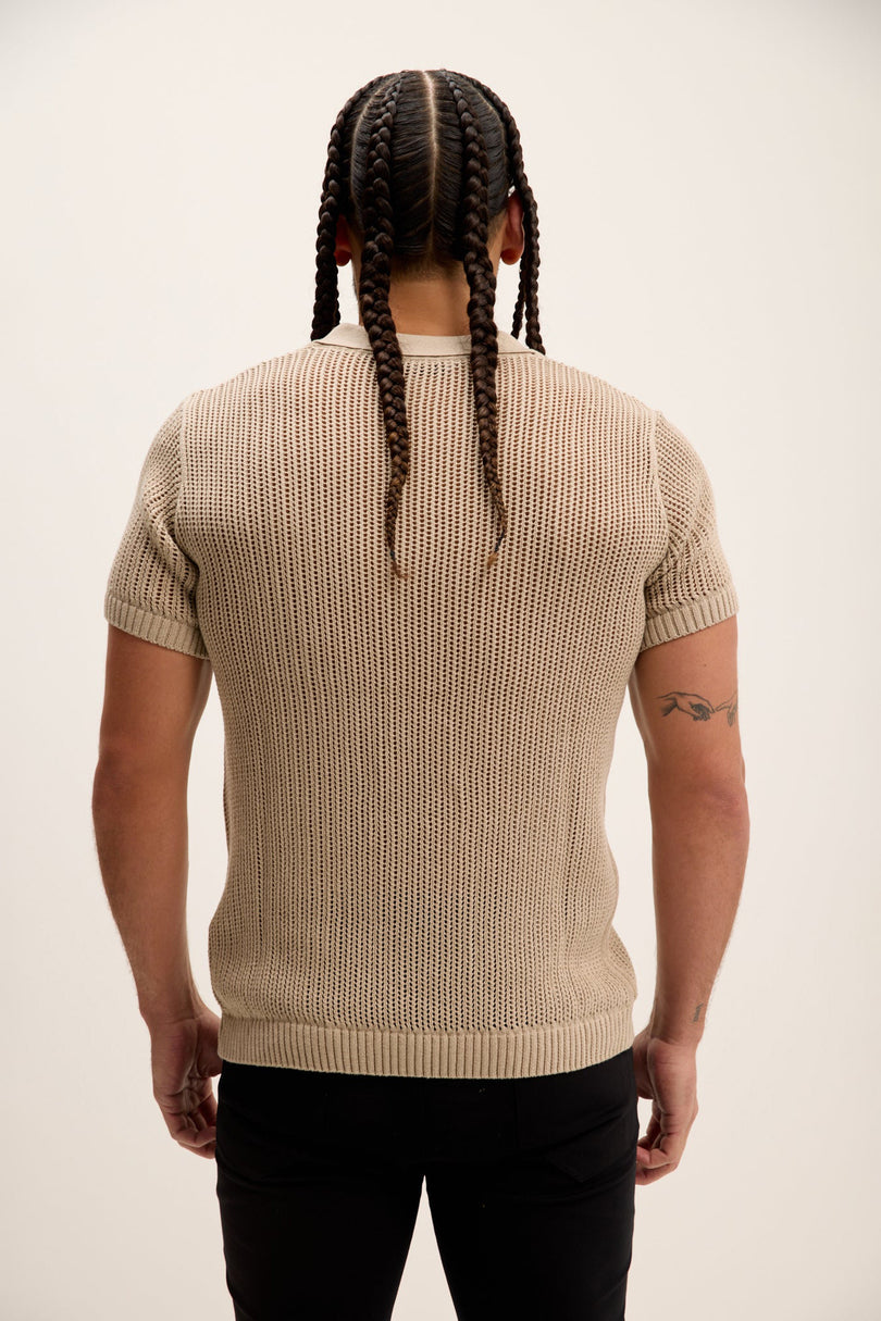 Men's Mesh Polo Shirt - Stone | Ron Tomson
