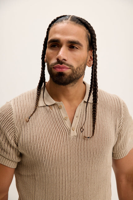 Men's Mesh Polo Shirt - Stone | Ron Tomson