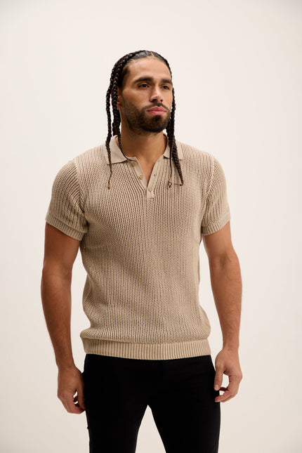 Men's Mesh Polo Shirt - Stone | Ron Tomson