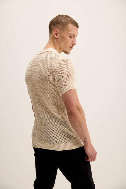 Men's Mesh Polo Shirt - Beige | Ron Tomson