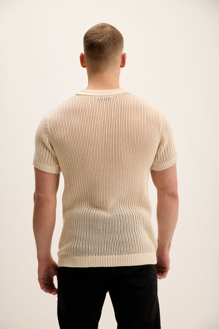 Men's Mesh Polo Shirt - Beige | Ron Tomson