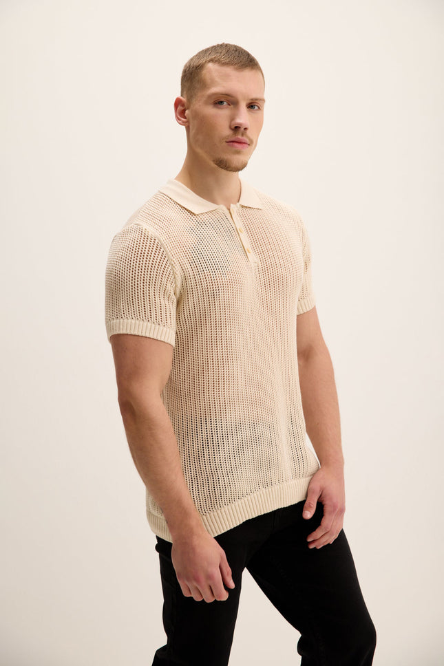 Men's Mesh Polo Shirt - Beige | Ron Tomson