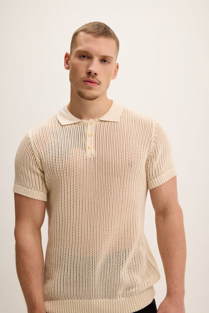 Men's Mesh Polo Shirt - Beige | Ron Tomson