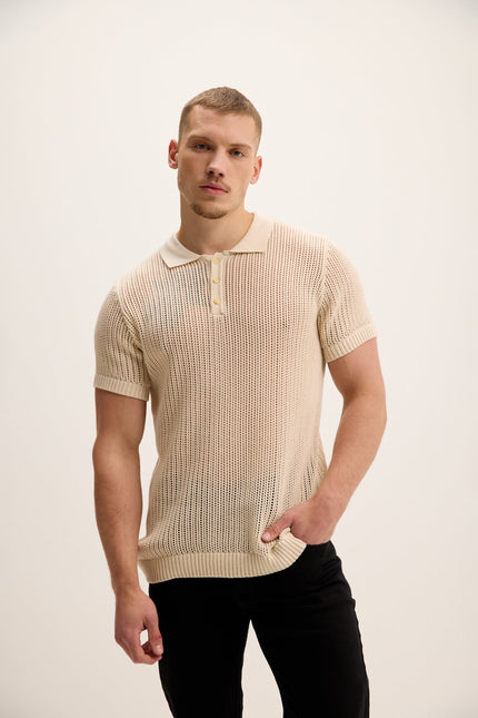 Men's Mesh Polo Shirt - Beige | Ron Tomson