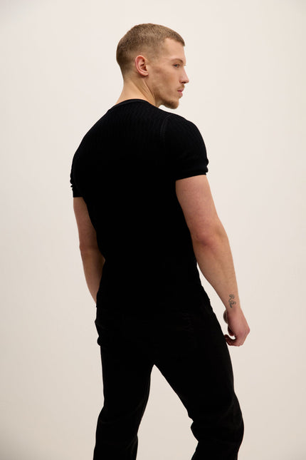 Men's Textured Crew-Neck Top - Black | Ron Tomson