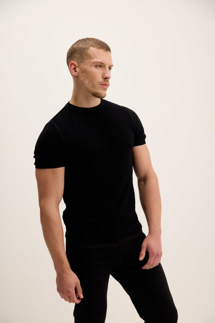 Men's Textured Crew-Neck Top - Black | Ron Tomson