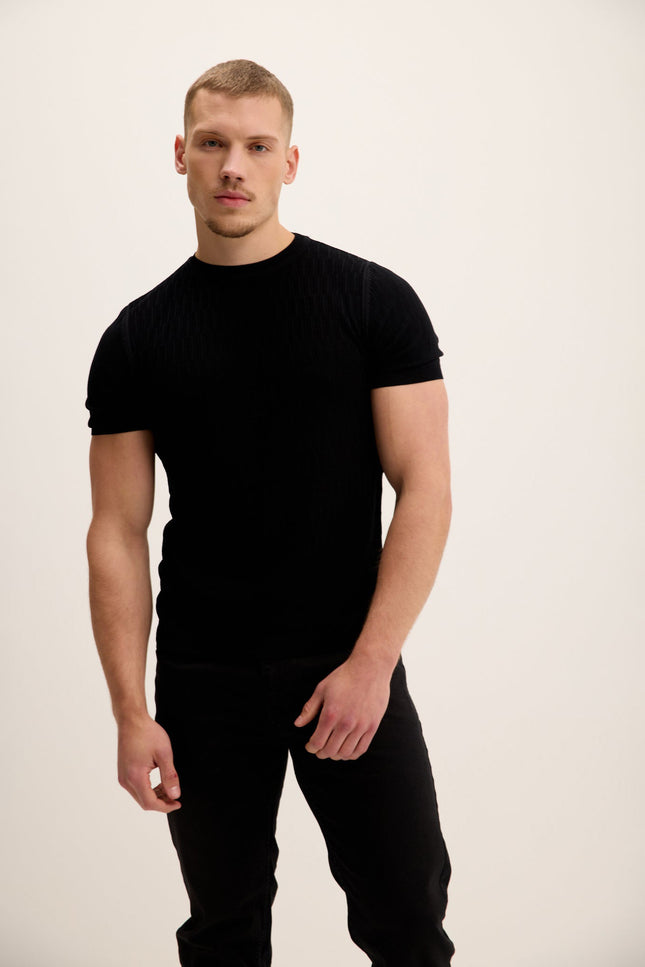 Textured Crew-Neck Top - Black
