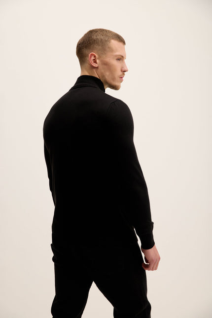 Men's Mock-Neck Ribbed Sweater - Black | Ron Tomson