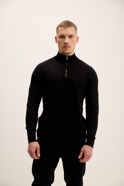 Men's Mock-Neck Ribbed Sweater - Black | Ron Tomson