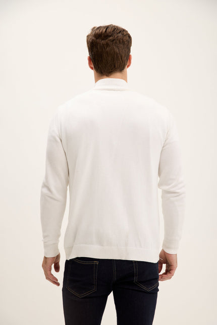 Men's Cotton Mock-Neck Sweater - Off-White | Ron Tomson