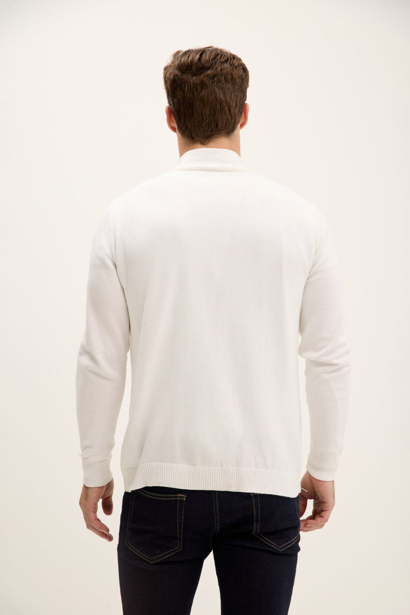 Men's Cotton Mock-Neck Sweater - Off-White | Ron Tomson