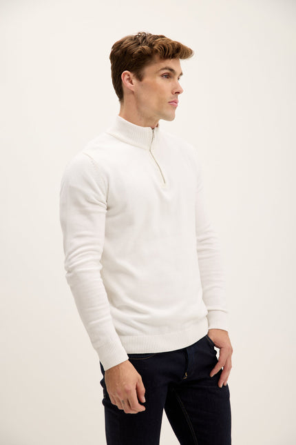 Men's Cotton Mock-Neck Sweater - Off-White | Ron Tomson